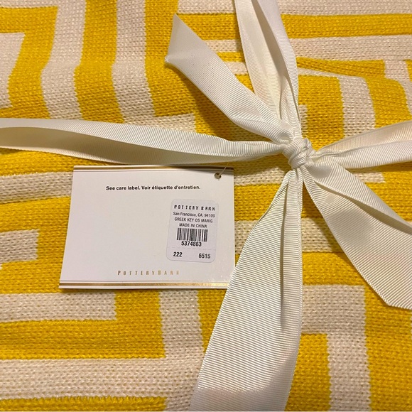 New Pottery Barn Greek Key Oversized Cotton Throw, 55X80” Marigold Yellow - Picture 5 of 11